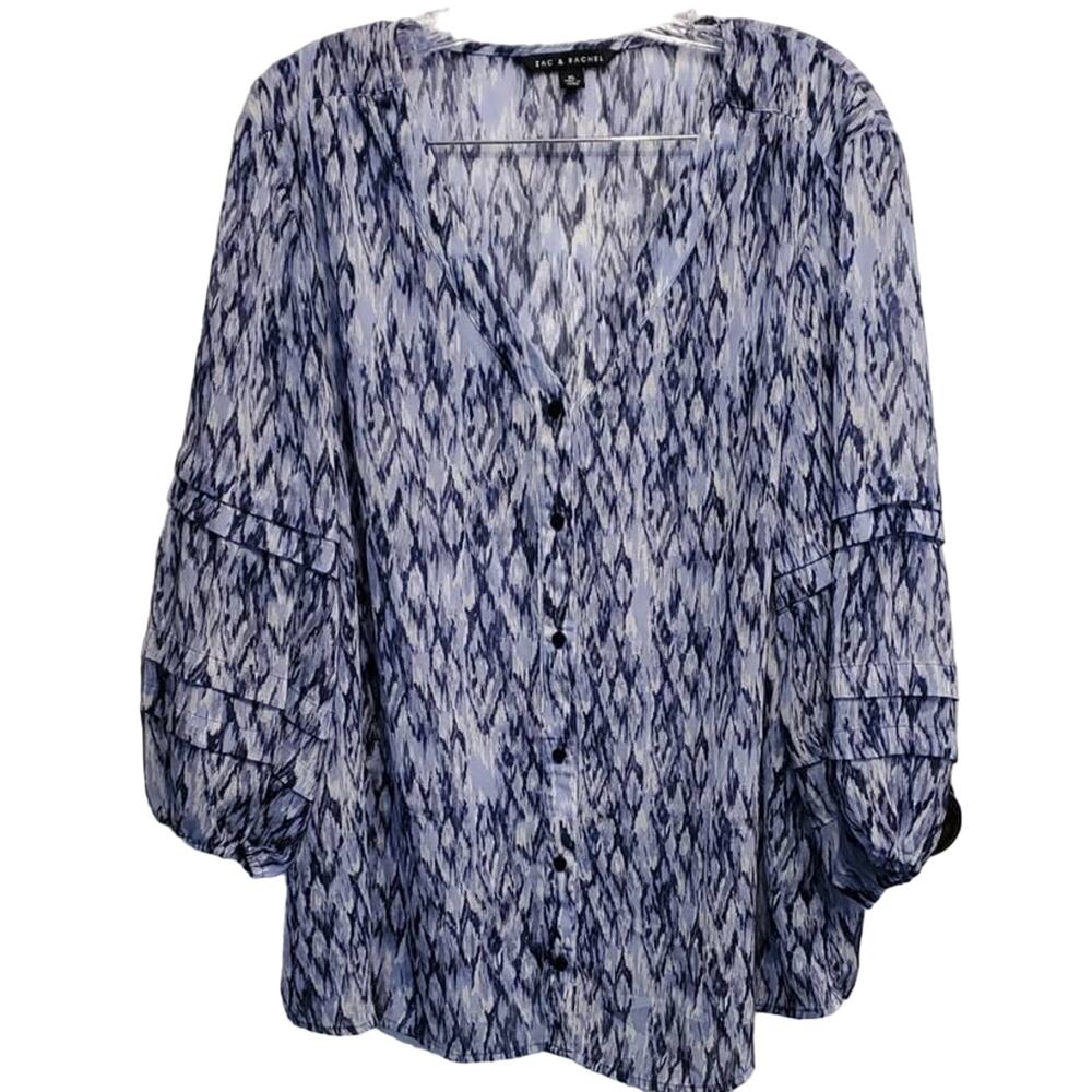 ZAC & Rachel 3/4 Sleeve Button Down Sheer Chiffon Blouse Size XL